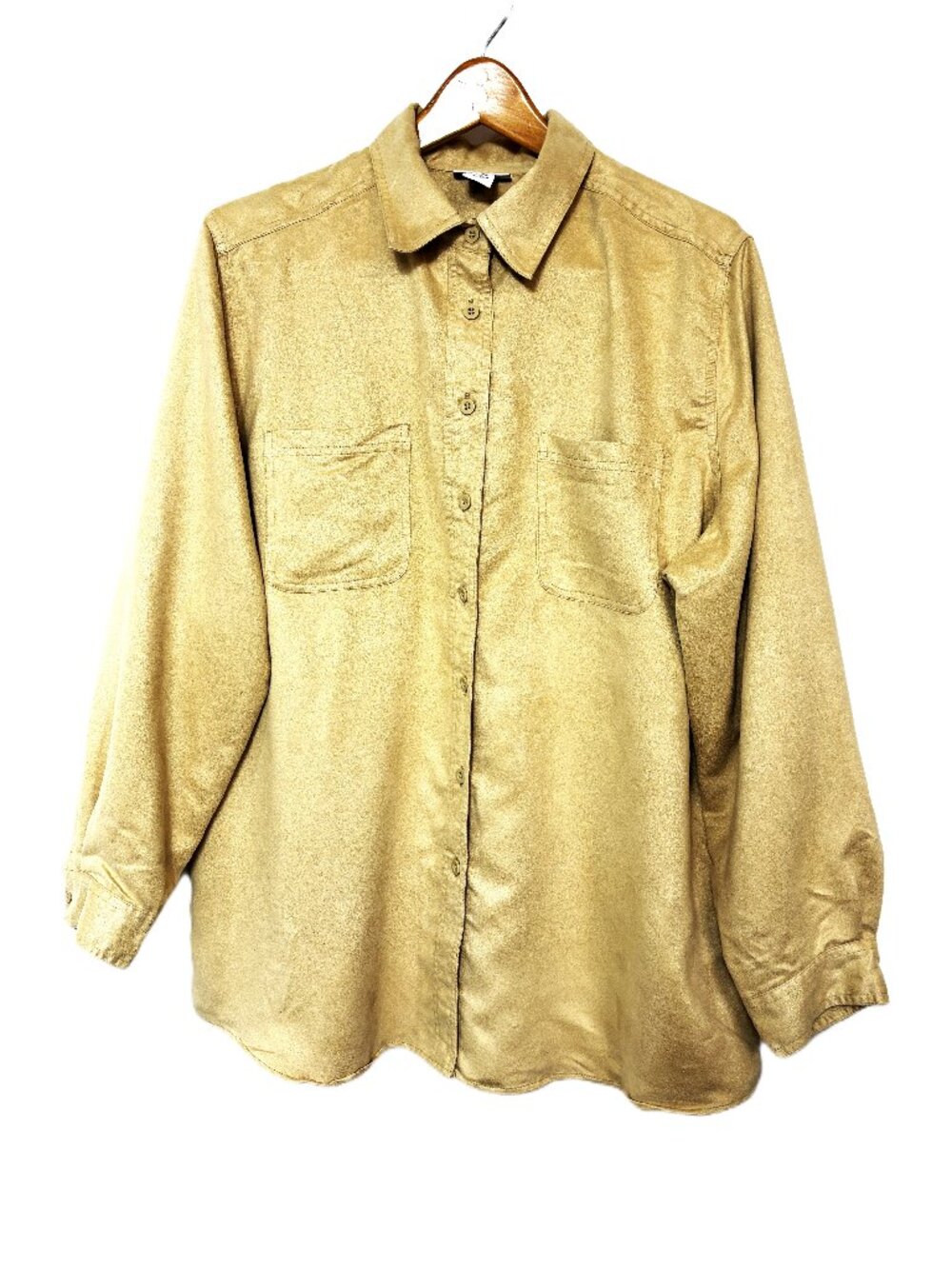 Vtg 90’s Avenue Khaki Tan  Faux Suede Classic Style Shirt Blouse Sz 18-2